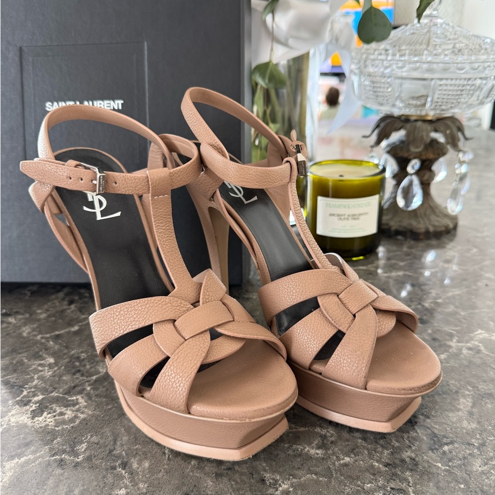 Saint Laurent YSL Tribute Sandals Natural